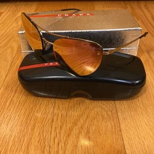 Prada - Gold Peach Pink Linea Rossa Spectrum Rose Mirrored Sunglasses